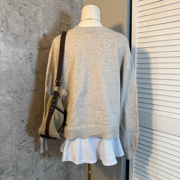 Cream Cable Knit Fall Sweater with Blue Pinstripe Detail - Picture 5 of 8